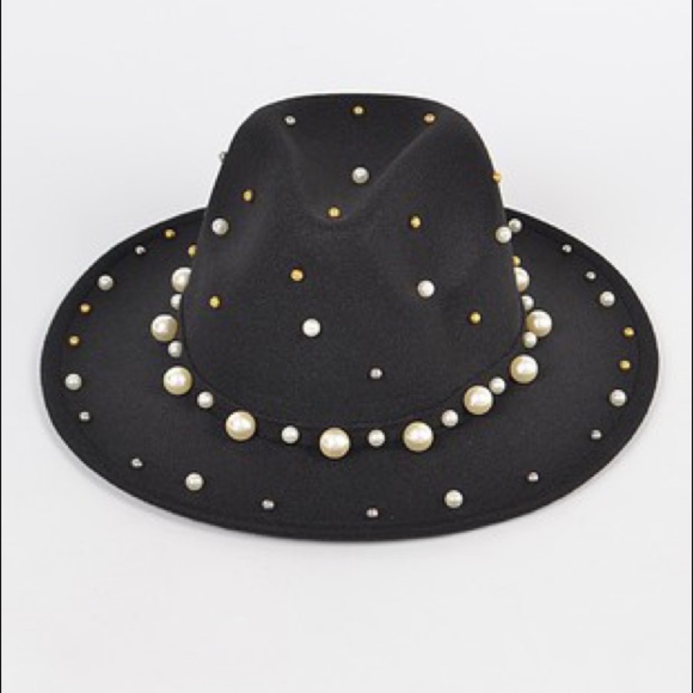 Black pearl beaded Wila fedora fashion hat